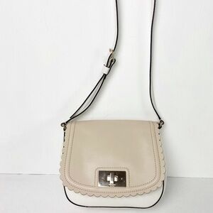 KATE SPADE "Seth" White Two Tone Leather Scallopped Cross Body Bag